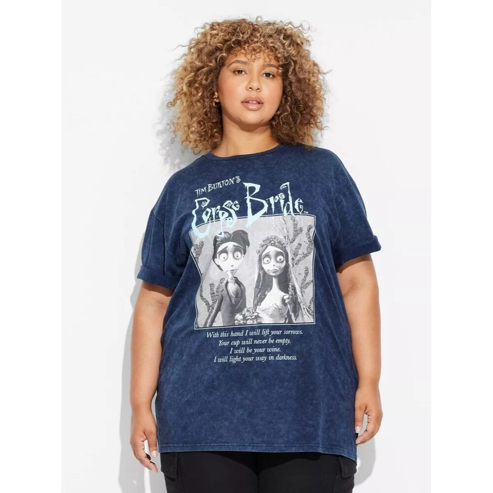 Hybrid Apparel Women's Corpse Bride Oversized Short Sleeve Graphic T-Shirt Blue